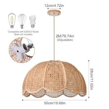 Arturesthome Hand Woven Pendant Light Fixture, 3-Lights Hanging Lamp Ceiling Lighting, Chandelier Lampshade for Kitchen Dining Room Living Room Bedroom Hallway D 19.6in * H 11in