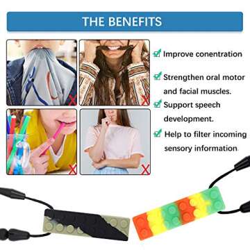Sensory Chew Necklaces Chewable Jewelry for Boys and Girls(4 Pack), Silicone Rainbow Pendant Sticks Autism Chewing Toys Set for Kids Oral Sensory Motor Aids