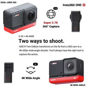 Insta360 ONE R Twin Edition - Super 5.7K Dual-Lens 360 Camera + 4K Wide Angle 60FPS with Bullet Time Kit (2 Items No Card)