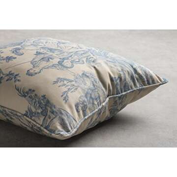 Maison d' Hermine Decorative Pillow Cover 100% Cotton 18 Inch x 18 Inch Square Toile Washable Cushion Covers with Invisible Zipper for Couch, Bedroom, Home, The Miller - Blue - Spring/Summer
