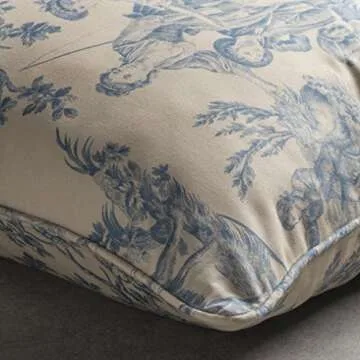 Maison d' Hermine Decorative Pillow Cover 100% Cotton 18 Inch x 18 Inch Square Toile Washable Cushion Covers with Invisible Zipper for Couch, Bedroom, Home, The Miller - Blue - Spring/Summer