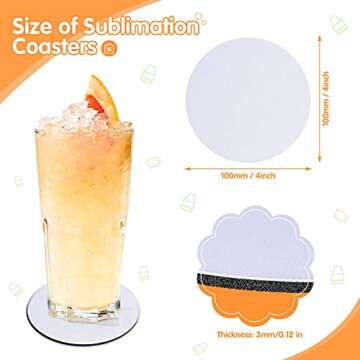 60 Pieces Sublimation Blank Cup Coasters Bulk 4x4 Inch Round Blank Cup Mat Rubber Circle Cup Mat for...
