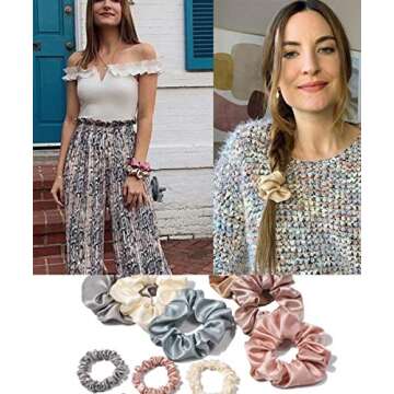 Scrunchies and Wide Hairbands for Women - Soft Satin Elastics Scrunchies Hairbands for Teen Girls Head Wrap Hair Tie Accessories, Non-slip and Breathable (6 Set Hairband&Tie)