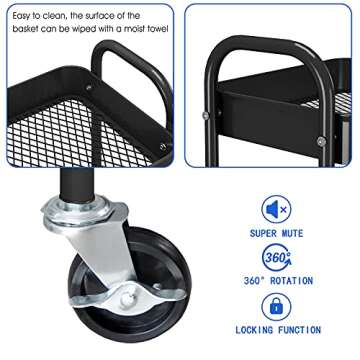 Simple Trending 3-Tier Heavy Duty Metal Utility Rolling Storage Cart with Lockable Wheels, Black