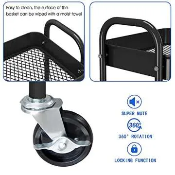 Simple Trending 3-Tier Heavy Duty Metal Utility Rolling Storage Cart with Lockable Wheels, Black