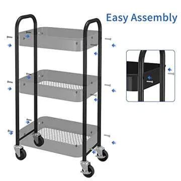 Simple Trending 3-Tier Heavy Duty Metal Utility Rolling Storage Cart with Lockable Wheels, Black