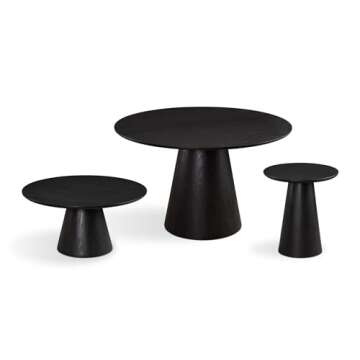 Uptown Club Mick Collection Round Dining Table for 4 with Elegant Black Wood 47.2" Circular Top, Sturdy Base, Luxury Kitchen Home Upgrade, Modern and Durable Furniture Piece