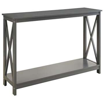 SoSo-BanTian1989 Grey Finish X-Design Wood Console Table Bookshelf, Narrow Accent Sofa Table with Bottom Open Shelves, Entryway Hallway Living Room Decor Furniture