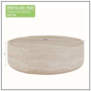 JUSTONE 35.43" Round Coffee Table, Modern Marble Faux Pattern - Minimalist Accent Table for Living R...