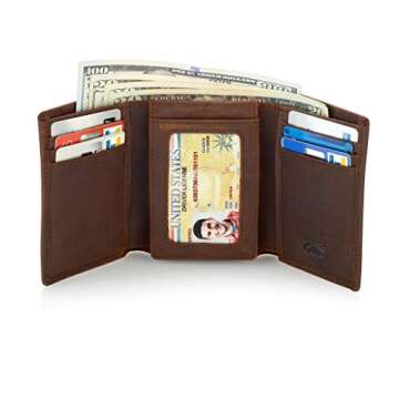 Men's Trifold Leather Wallet - RFID Blocking & ID Holder