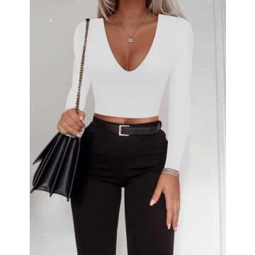 SAUNGKUAI Women's Trendy Long Sleeve Crop Top - X-Large