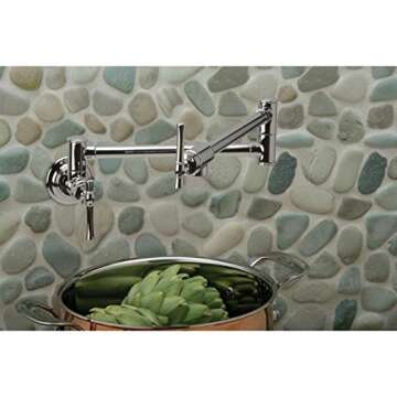 Elkay Explore LKEC2091PN Single Hole Wall Mount Pot Filler Kitchen Faucet with Lever Handles, Polish...
