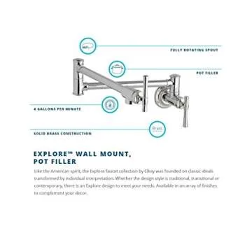 Elkay Explore LKEC2091PN Single Hole Wall Mount Pot Filler Kitchen Faucet with Lever Handles, Polished Nickel