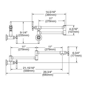 Elkay Explore LKEC2091PN Single Hole Wall Mount Pot Filler Kitchen Faucet with Lever Handles, Polished Nickel