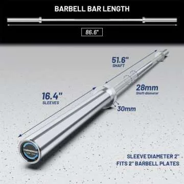 E.T.ENERGIC 7ft Olympic Barbell Bar 45lb Men's 1500-lbs Capacity Available with Hard Chrome Sleeves ...