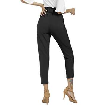 Freeprance Women's Pants Casual Trouser Paper Bag Pants Elastic Waist Slim Pockets XBK M Black