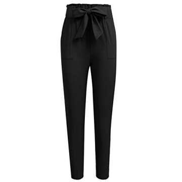 Freeprance Women's Pants Casual Trouser Paper Bag Pants Elastic Waist Slim Pockets XBK M Black