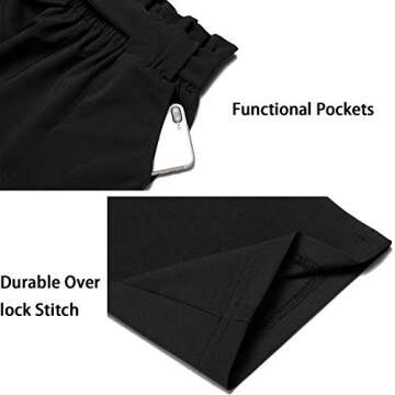 Freeprance Women's Pants Casual Trouser Paper Bag Pants Elastic Waist Slim Pockets XBK M Black