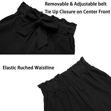 Freeprance Women's Pants Casual Trouser Paper Bag Pants Elastic Waist Slim Pockets XBK M Black