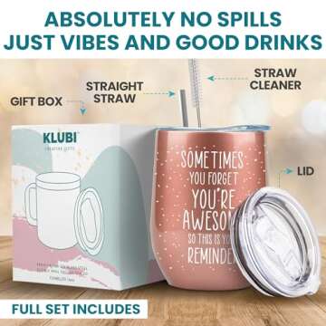 KLUBI Birthday Gifts for Women - Sometimes You Forget You're Awesome 12oz Funny Wine Tumbler With Li...