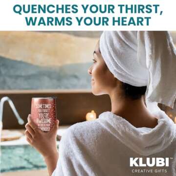 KLUBI Birthday Gifts for Women - Sometimes You Forget You're Awesome 12oz Funny Wine Tumbler With Lid and Straw Self Care Gifts for Women Farewell Gifts for Coworkers College Care Package for Girls