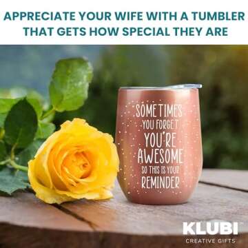 KLUBI Birthday Gifts for Women - Sometimes You Forget You're Awesome 12oz Funny Wine Tumbler With Lid and Straw Self Care Gifts for Women Farewell Gifts for Coworkers College Care Package for Girls