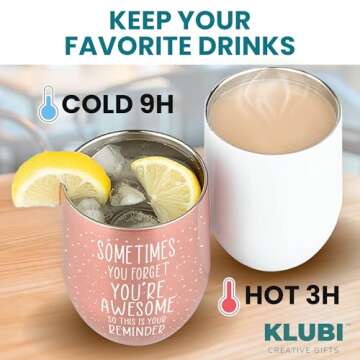KLUBI Birthday Gifts for Women - Sometimes You Forget You're Awesome 12oz Funny Wine Tumbler With Lid and Straw Self Care Gifts for Women Farewell Gifts for Coworkers College Care Package for Girls