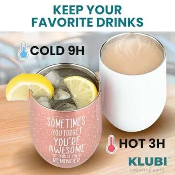 KLUBI Birthday Gifts for Women - Sometimes You Forget You're Awesome 12oz Funny Wine Tumbler With Lid and Straw Self Care Gifts for Women Farewell Gifts for Coworkers College Care Package for Girls