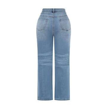 THUNDER STAR Women's High Waisted Wide Leg Jeans Stretchy Distressed Denim Pants Light Blue XS