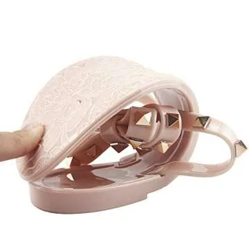 TYFLOVE Women Rivet Flip Flops Studded Jelly Thong Sandals with Bow Summer Bowtie Flat Beach Rain Shoes (Pink-Nude, 7)