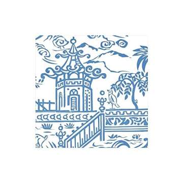 Caspari Pagoda Toile Cocktail Napkins Blue 80 Count