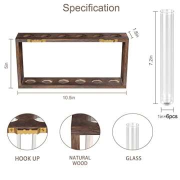 Veakoo Plant Terrarium with Wooden Stand, Desktop/Wall Hanging Live Plant Propagation Station Planters Glass Tubes Hydroponic Vase Air Planter Holder for Indoor Office Home Garden Decor (6 Test Tubes)