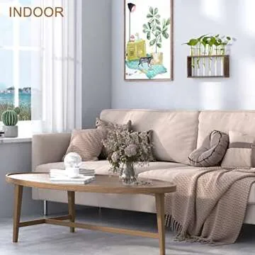 Veakoo Plant Terrarium with Wooden Stand, Desktop/Wall Hanging Live Plant Propagation Station Planters Glass Tubes Hydroponic Vase Air Planter Holder for Indoor Office Home Garden Decor (6 Test Tubes)