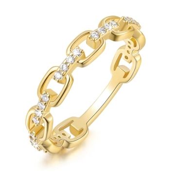 LOUISE VELLA 14K Gold Rings for Women - Stackable Dainty Jewelry with Cubic Zirconia
