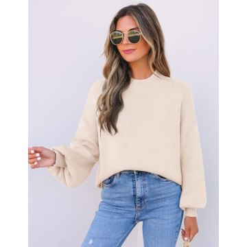 ZESICA Women's Cozy Turtleneck Lantern Sleeve Sweater