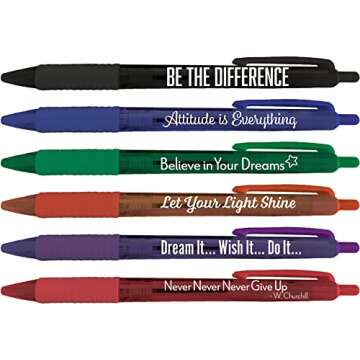 Greeting Pen Translucent 12 Pen Set with Motivational/Inspirational Quotes, 6 Designs 46006