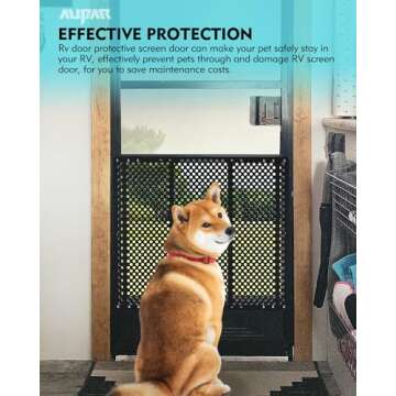 Aupar Aluminum Alloy RV Entry Screen Door Grille Adjusts from 22"- 31.5", Adjustable RV Door Screen Protector, Black