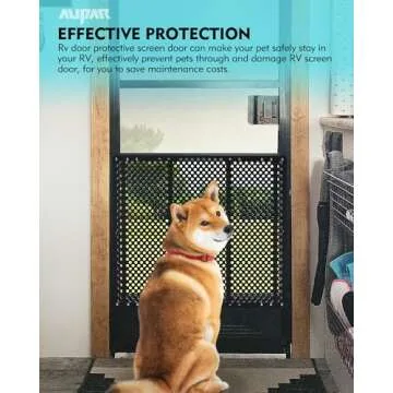 Aupar Aluminum Alloy RV Entry Screen Door Grille Adjusts from 22"- 31.5", Adjustable RV Door Screen Protector, Black