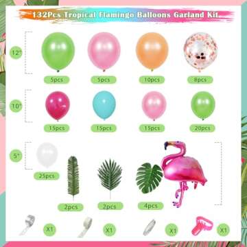 132Pcs Tropical Flamingo Balloons Garland Kit, Flamingo Foil Balloons Green Pink Aqua Blue Confetti Balloons Palm Leaves Baby Shower Hawaiian Luau Birthday Party Decorations Supplies