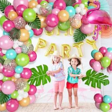 132Pcs Tropical Flamingo Balloons Garland Kit, Flamingo Foil Balloons Green Pink Aqua Blue Confetti Balloons Palm Leaves Baby Shower Hawaiian Luau Birthday Party Decorations Supplies