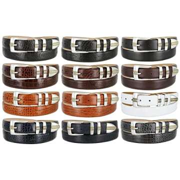 Milan Italian Calfskin Genuine Leather Designer Golf Dress Belt 1-1/8" (30mm) Wide in Lizard Black