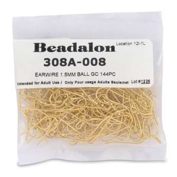 Beadalon 144-Piece 1-1/2-MM Ball Ear Wire, Nickel Free Gold Plate
