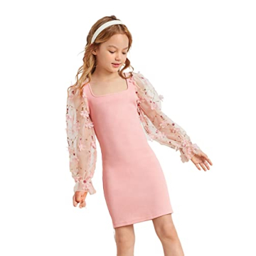 WDIRARA Girl's Sheer Mesh Flounce Dress in Pink for Ages 7-12