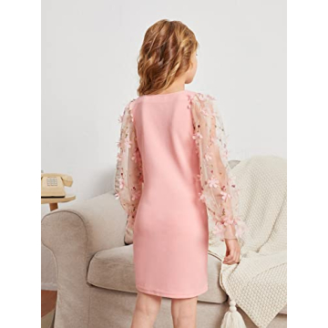 WDIRARA Girl's Sheer Mesh Flounce Dress in Pink for Ages 7-12