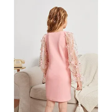 WDIRARA Girl's Sheer Mesh Flounce Dress in Pink for Ages 7-12