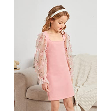 WDIRARA Girl's Sheer Mesh Flounce Dress in Pink for Ages 7-12