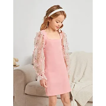 WDIRARA Girl's Sheer Mesh Flounce Dress in Pink for Ages 7-12