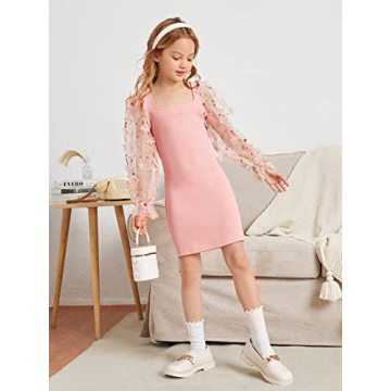 WDIRARA Girl's Sheer Mesh Flounce Dress in Pink for Ages 7-12