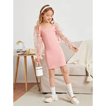 WDIRARA Girl's Sheer Mesh Flounce Dress in Pink for Ages 7-12