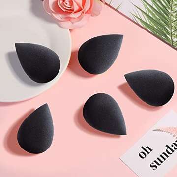 Hygea Beauty Makeup Sponge Blender Set of 5 - Non Latex, Soft, Black Foundation Blending Sponges for Cream, Powder and Liquid (Teardrop - Black)